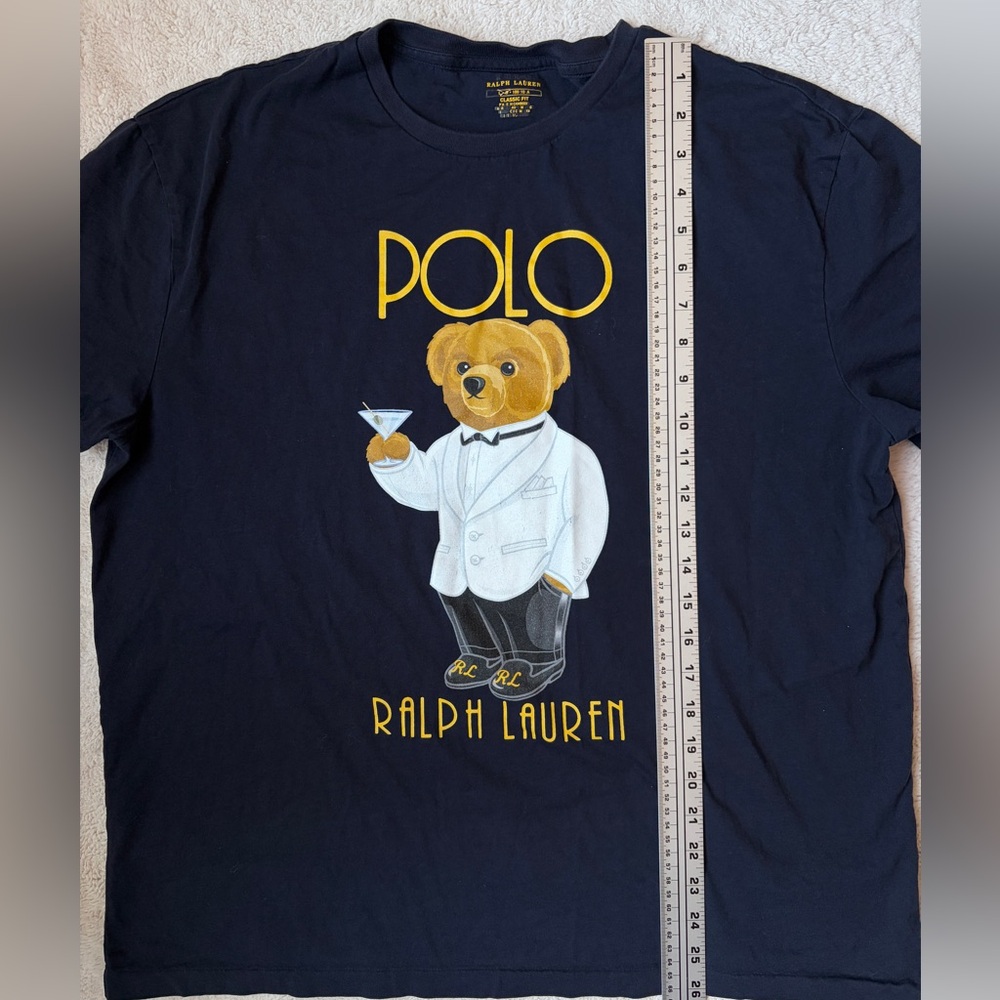 Ralph Lauren Navy Tee with Bear and Martini Graphic Men Size Large - Picture 6 of 7